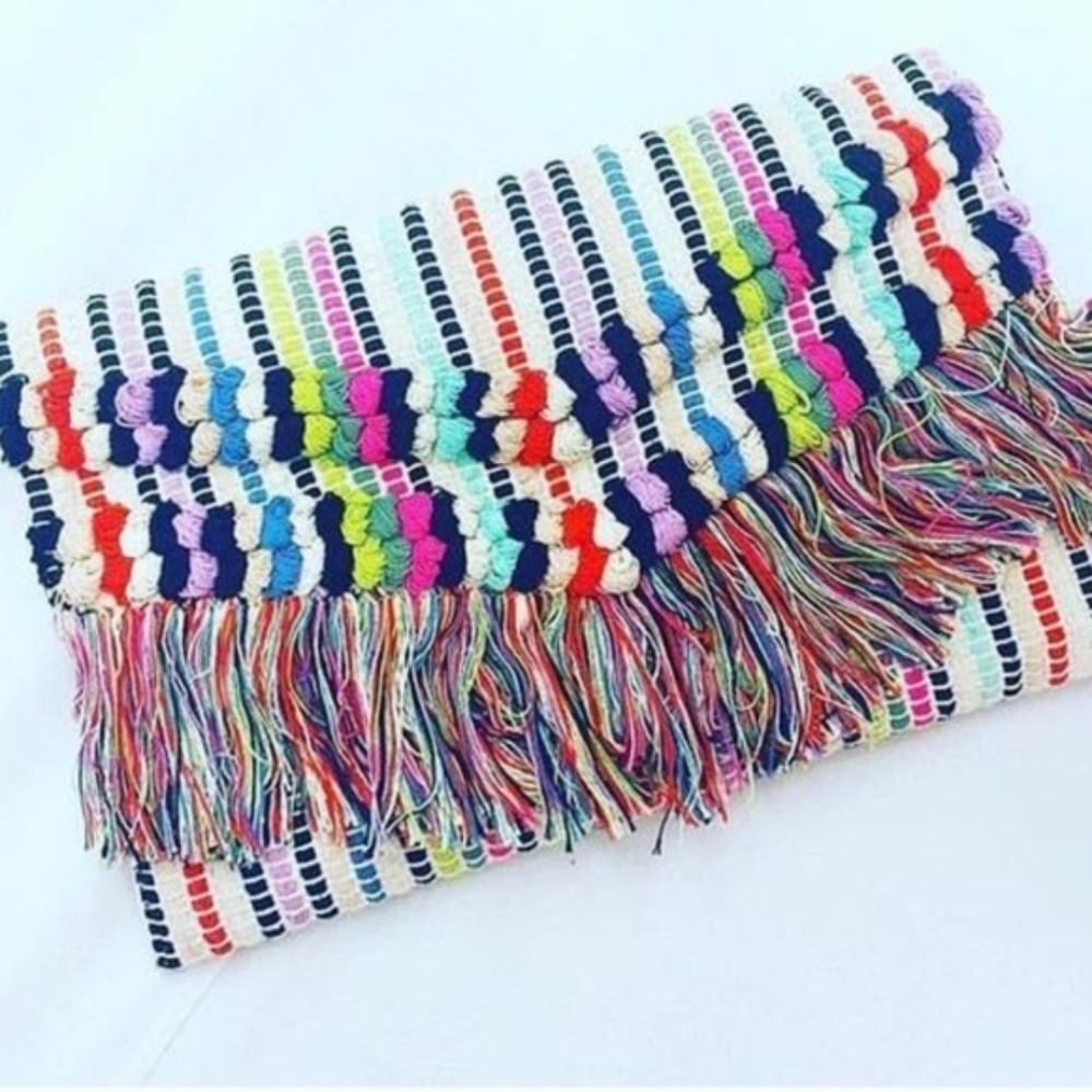 Stella & Dot | Boho Chic Colorful Macramé Rainbow Clutch - Picture 10 of 14